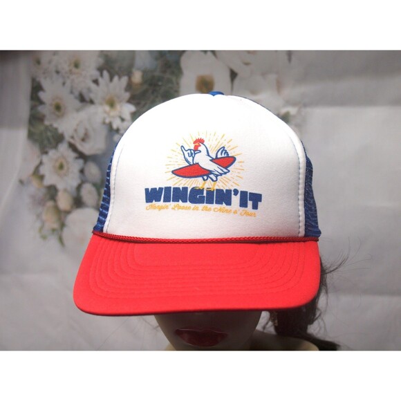Wingin'It Surfer Chicken 1994 Hat Vintage Trucker Hat With Rope on Brim RARE - Picture 1 of 4